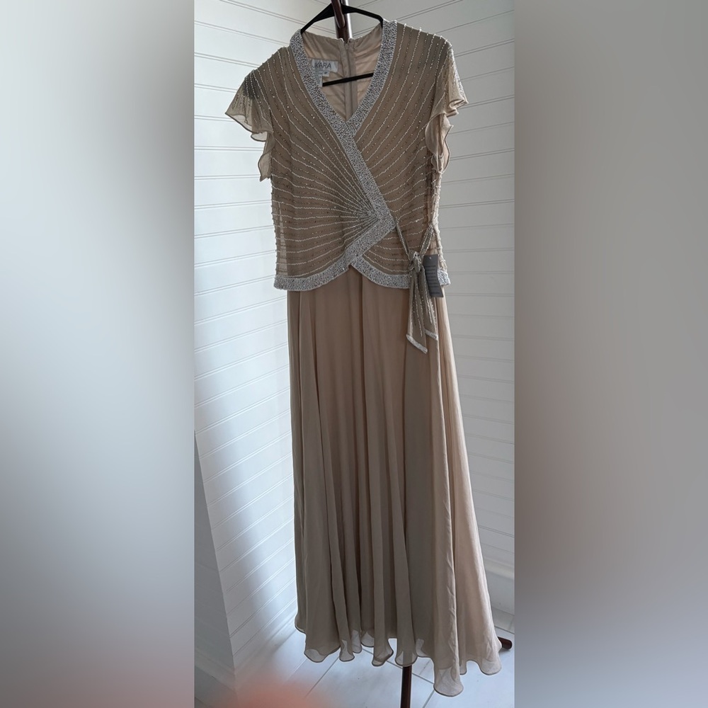 J Kara Taupe Beaded Gown